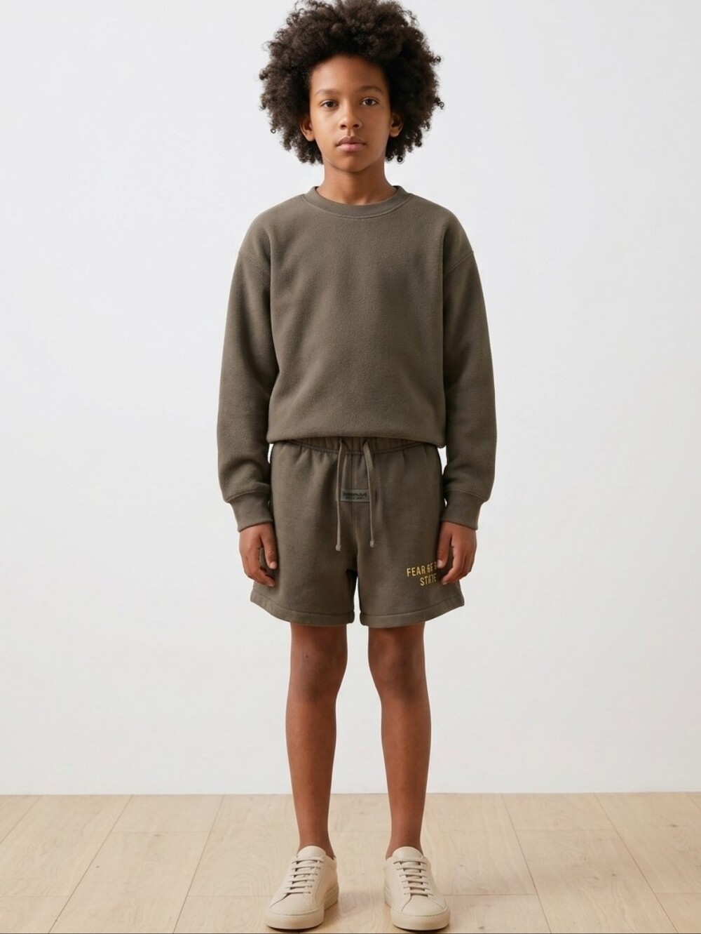 NWT Fear Of God Essentials Kid Heavy Fleece Soccer Brown Shorts Sz 6-7